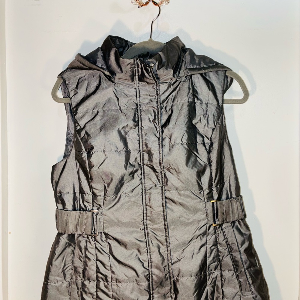 New York & Company Grey Hooded Vest with Belt